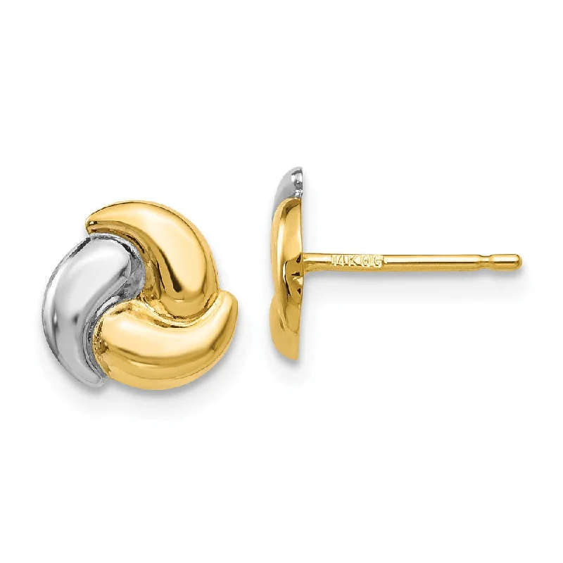 Women's earrings twinkling-stud-8mm 14k Yellow Gold and Rhodium Polished Two Tone Knot Post Earrings