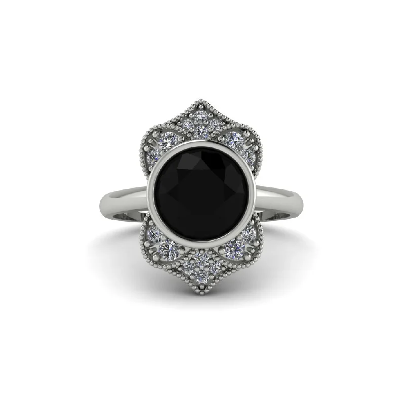 Women's engagement rings proposal-luxe-Black Diamond Bezel Vintage-Inspired Engagement Ring - Olive No. 9