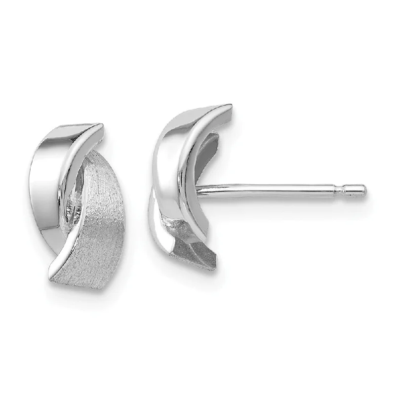 Women's earrings luminous-glow-Small Polished and Satin Crossover Post Earrings in 14k White Gold