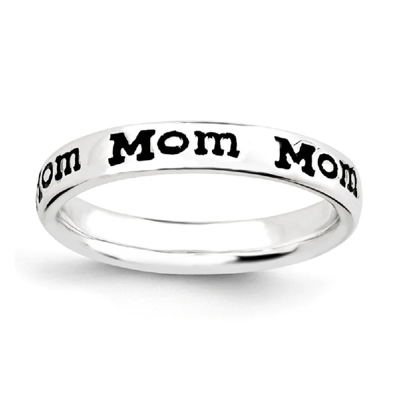 Women's rings festive-flair-3.5mm Sterling Silver Stackable Black Enamel Mom Script Band