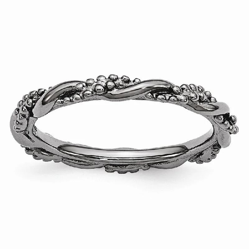 Women's rings wispy-stone-2.25mm Black Plated Sterling Silver Stackable Beaded Twist Band