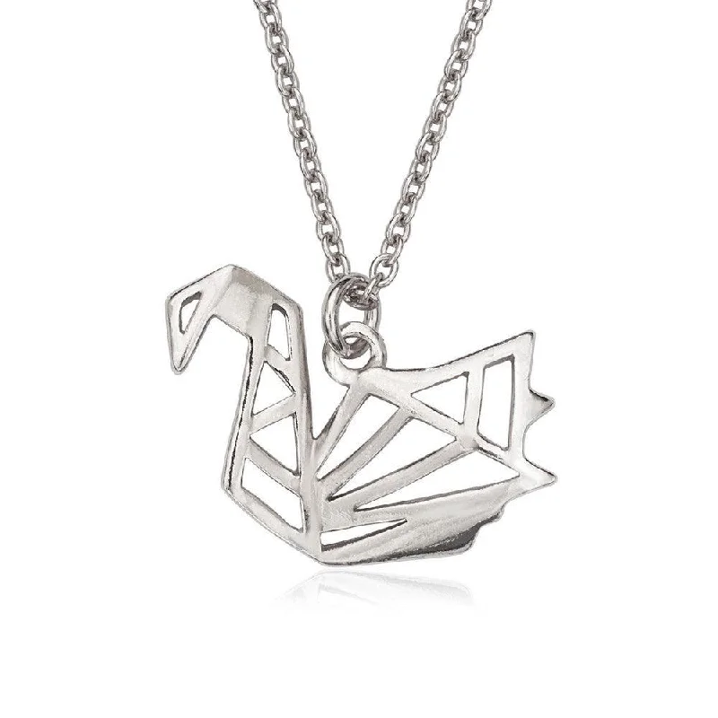 Women's necklaces radiant-link-Sterling Silver Open Origami Swan Necklace