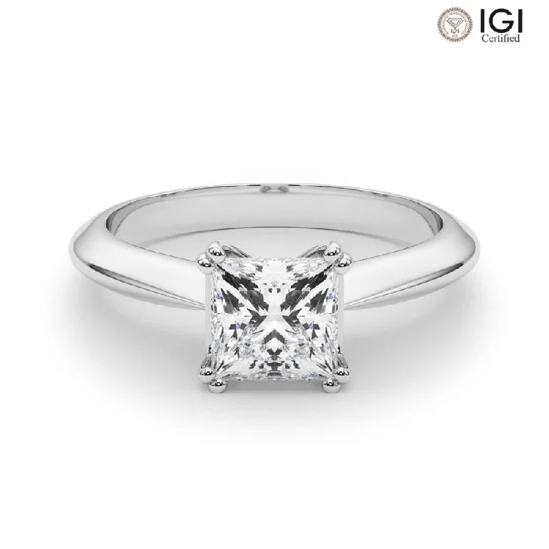 Women's engagement rings satin-platinum-Ava Princess Lab Grown Diamond Solitaire Engagement Ring IGI Certified