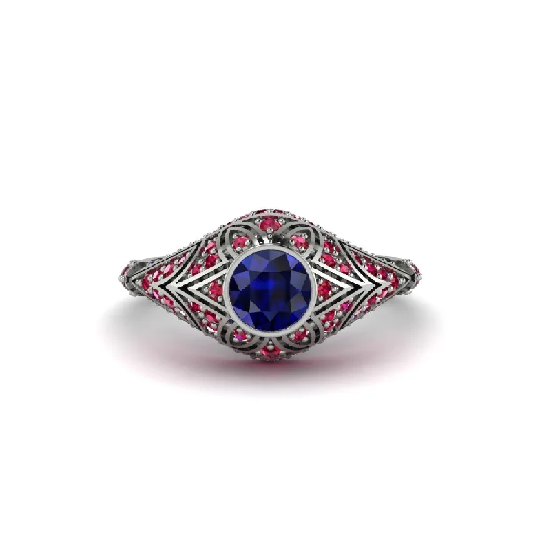 Women's engagement rings festive-brilliance-Sapphire Bezel Vintage Filigree Engagement Ring - Kendall No. 60