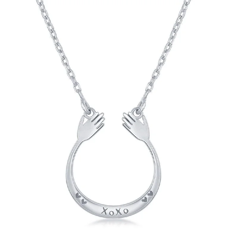 Women's necklaces airy-glow-Sterling Silver XOXO U Hands Design Necklace