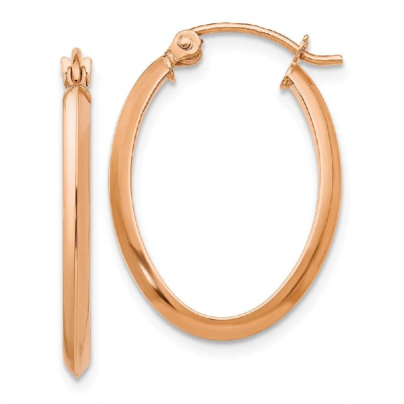 Women's earrings starry-2mm x 24mm Polished 14k Rose Gold Knife Edge Oval Hoop Earrings