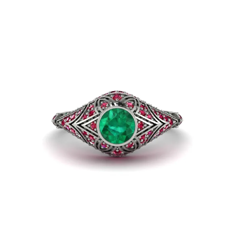 Women's engagement rings resilient-tungsten-Emerald Bezel Vintage Filigree Engagement Ring - Kendall No. 51