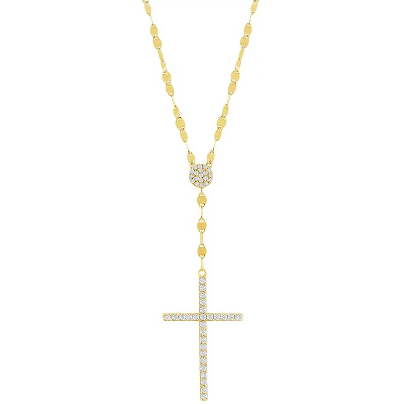 Women's necklaces cherished-piece-Classic Women's Necklace - Gold Plated White CZ Stone Cross Mirror Chain | M-6997-GP