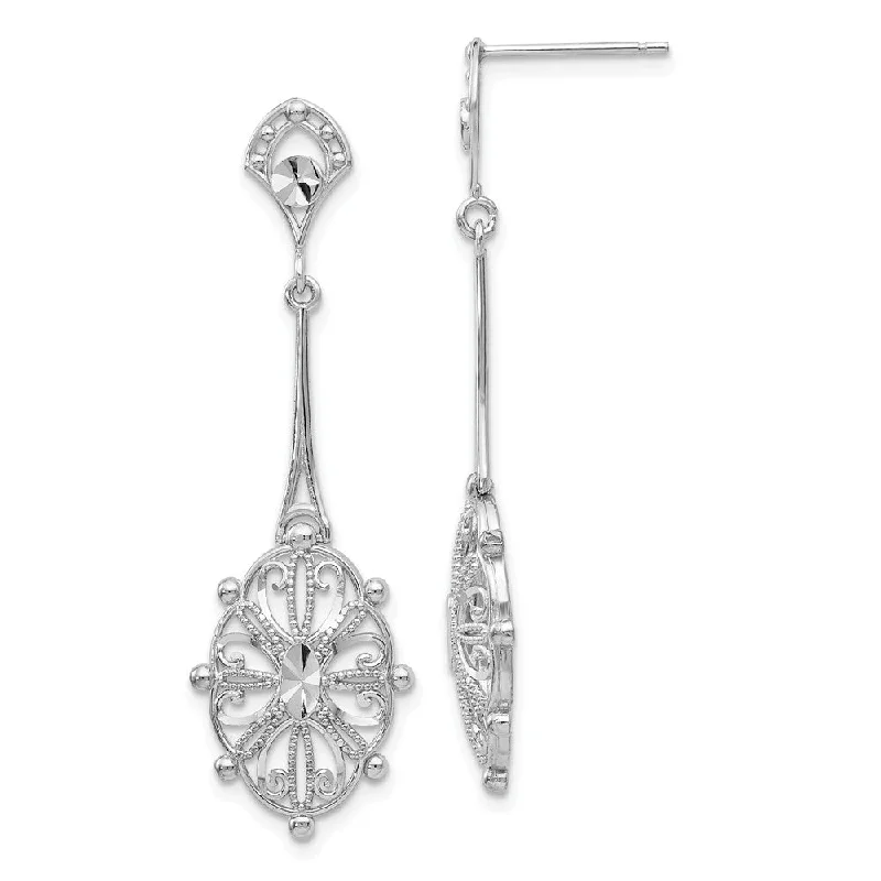 Women's earrings arched-stud-Diamond-cut Filigree Dangle Earrings in 14k White Gold