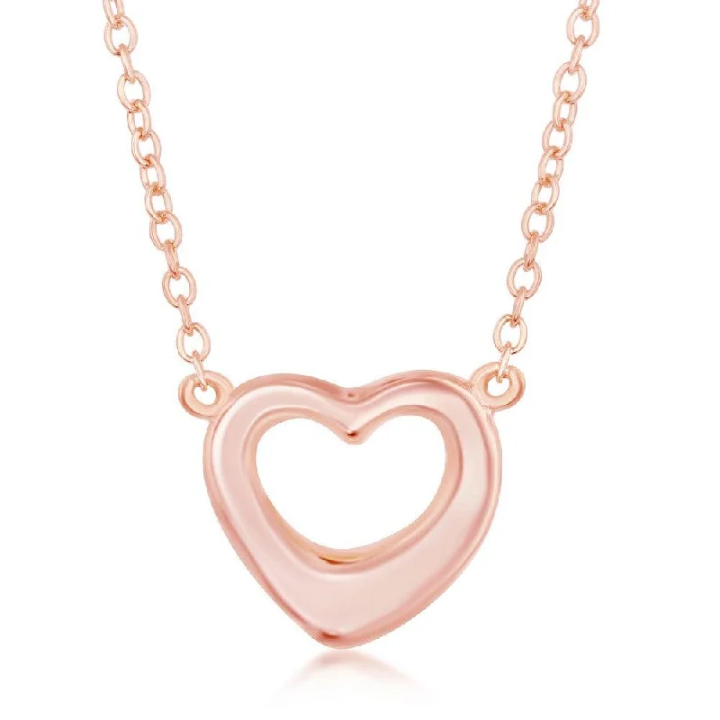 Women's necklaces sparkling-accent-Sterling Silver Rose Gold Plated Puffed Open Heart Necklace