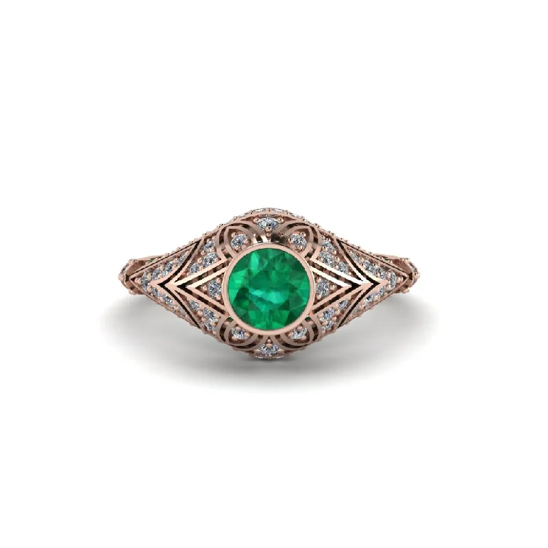 Women's engagement rings airy-shimmer-Emerald Bezel Vintage Filigree Engagement Ring - Kendall No. 5