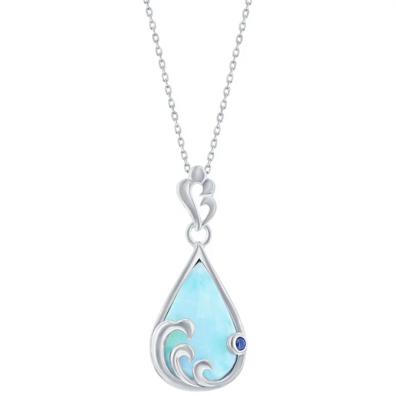 Women's necklaces tender-tone-Caribbean Treasures Women's Necklace - Larimar and Blue CZ Pearshaped Wave | M-6909