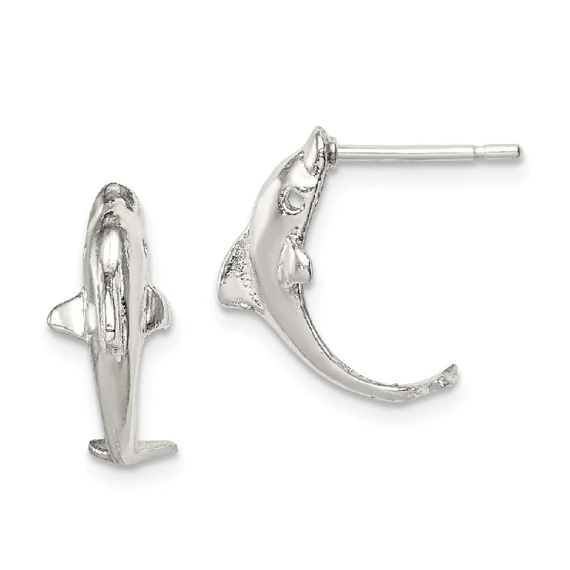 Women's earrings bold-titanium-Polished Dolphin Drop Post Earrings in Sterling Silver