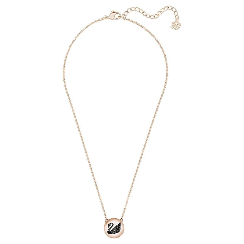 Women's necklaces luxe-crystal-Swarovski Women's Necklace - Round Rose Gold and Black Swan Design Pendant | 5459059