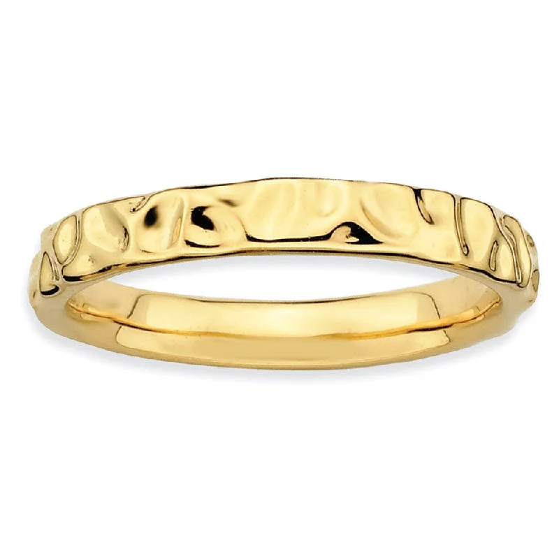 Women's rings evening-spark-3.25mm 14k Yellow Gold Plated Sterling Silver Hammered Stackable Band