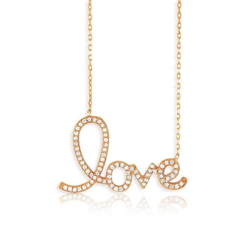 Women's necklaces luxe-peach-Sterling Silver Rose Gold CZ LOVE Script Necklace