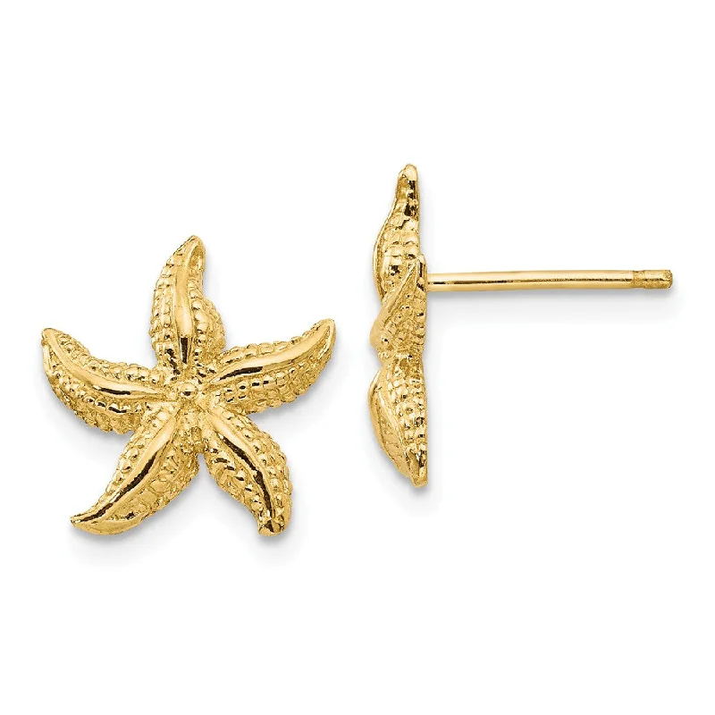 Women's earrings sculpted-drop-13mm Polished Textured Starfish Post Earrings in 14k Yellow Gold