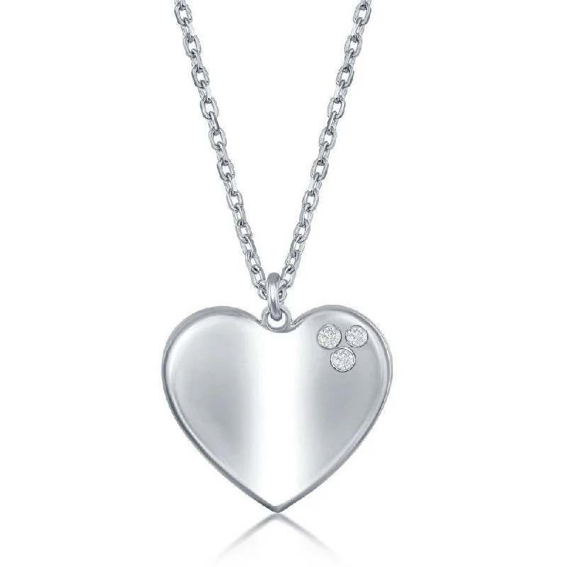 Women's necklaces sculpted-link-Sterling Silver 0.024cttw Diamond Heart Necklace