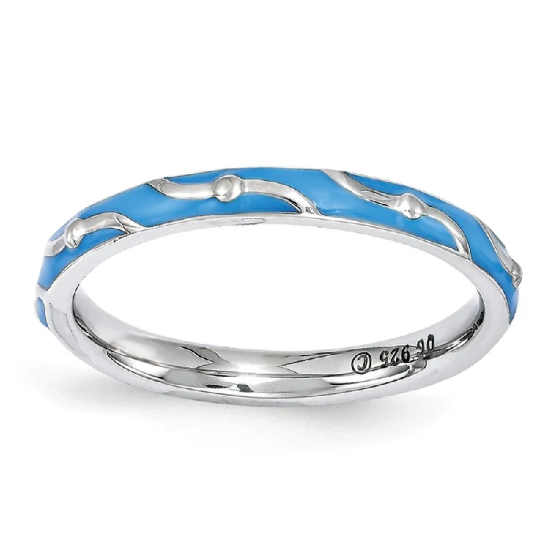 Women's rings peachy-glow-2.5mm Sterling Silver Stackable Expressions Blue Enamel Band