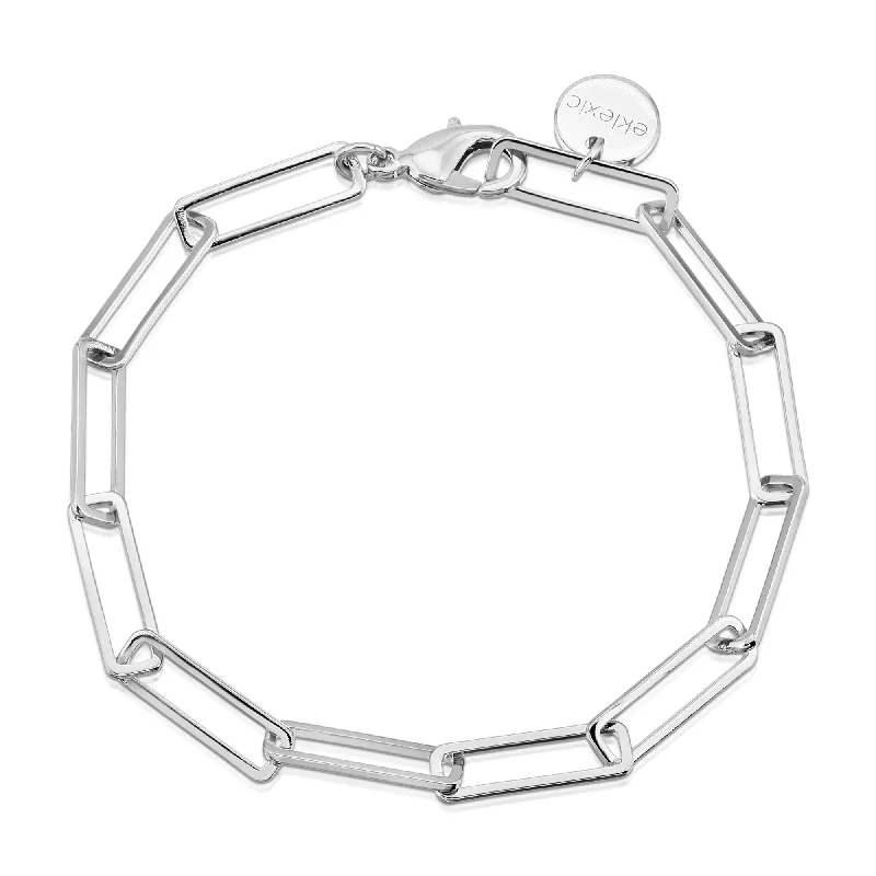 Women's bracelets fine-gleam-Silver Large Rectangle Link Chain Bracelet