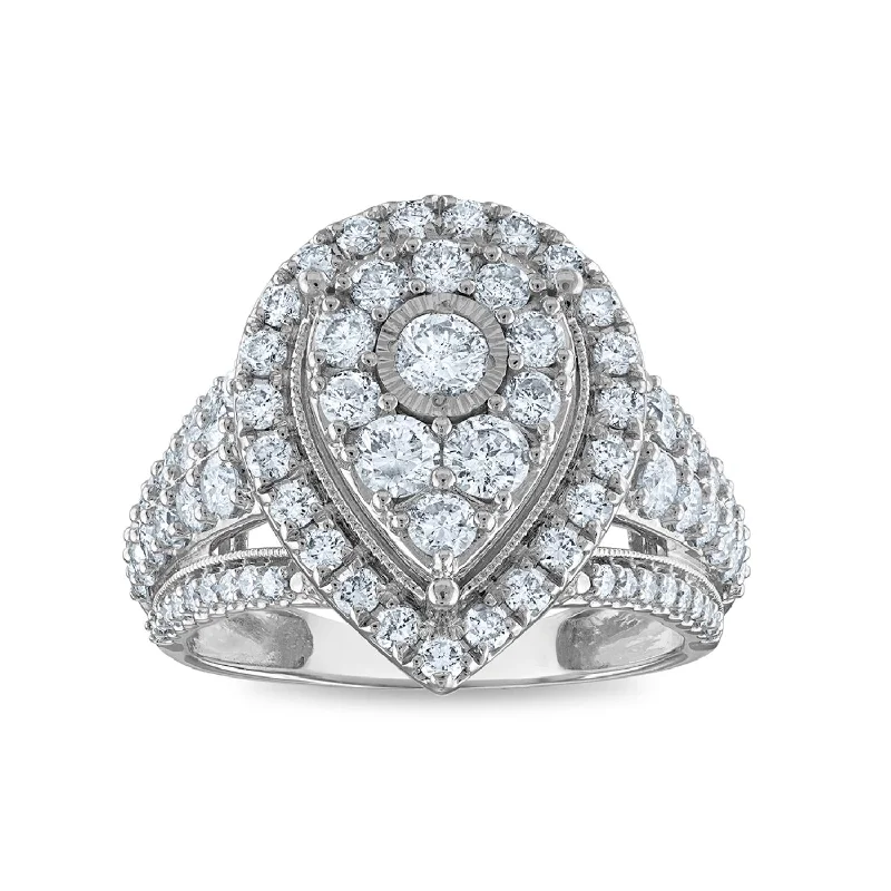 Women's engagement rings radiant-charm-2 CTW Diamond Halo Engagement Pear Shape Ring in 10KT White Gold