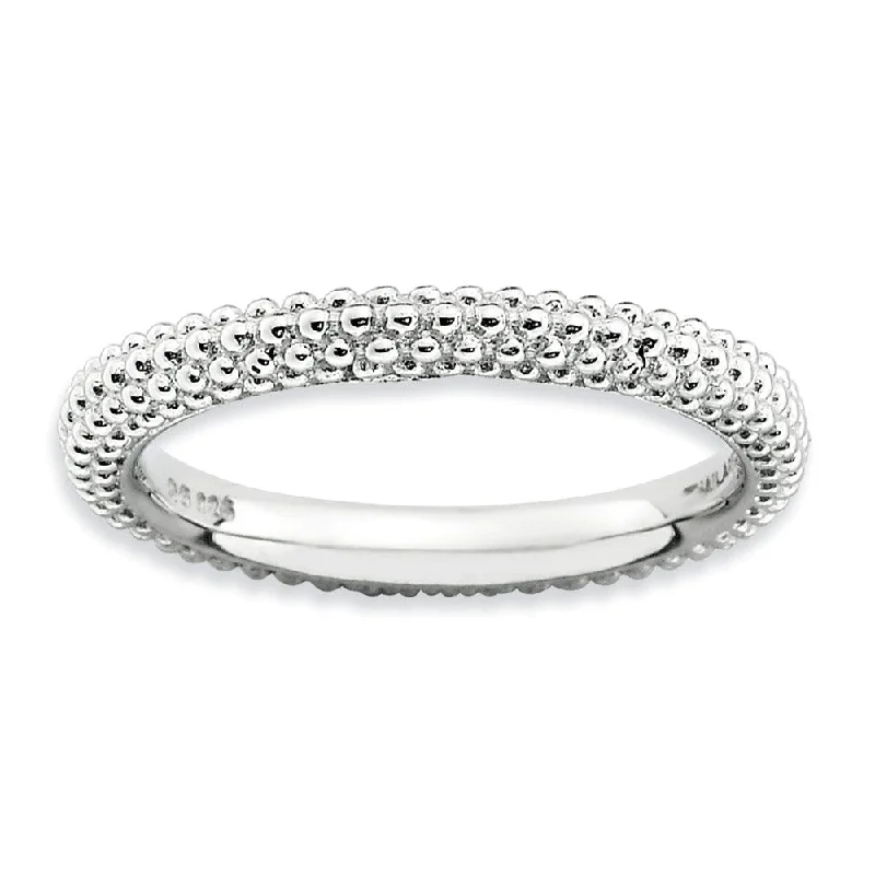 Women's rings hand-twisted-Stackable Sterling Silver Domed Milgrain Band