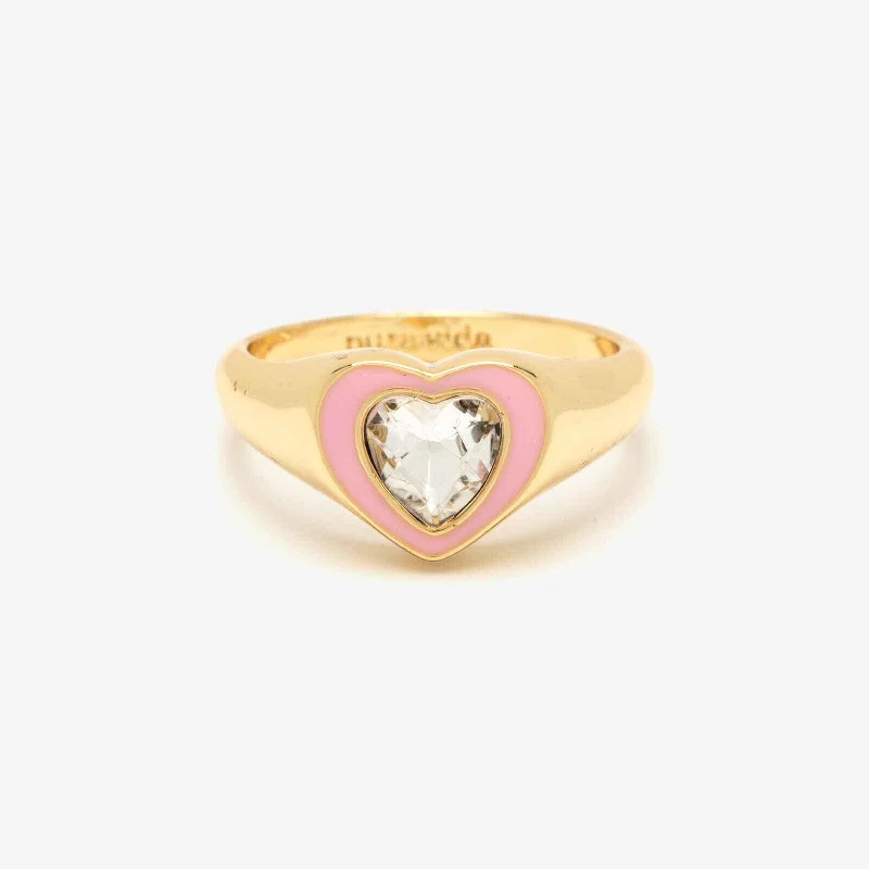 Women's rings retro-luxe-Stone & Enamel Heart Ring