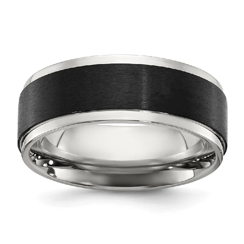 Women's rings bold-zircon-Men's 8mm Stainless Steel Two Tone Ridged Edge Standard Fit Band