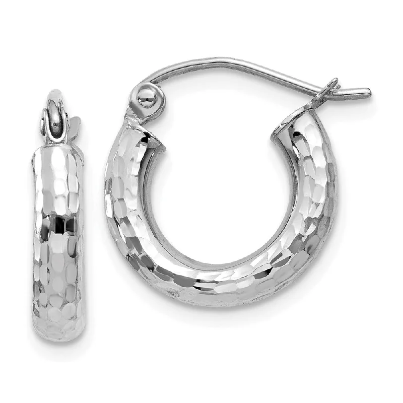 Women's earrings soft-tone-3mm x 14mm, 14k White Gold, Diamond-cut Round Hoop Earrings