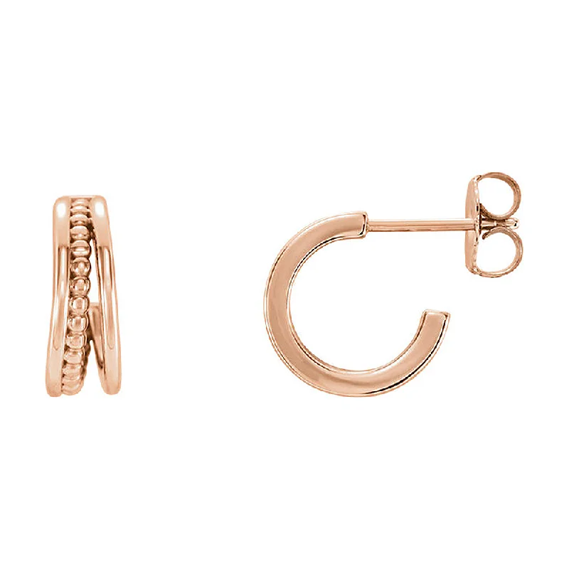 Women's earrings starry-chic-4.3 x 12mm (7/16 Inch) 14k Rose Gold Small Beaded J-Hoop Earrings