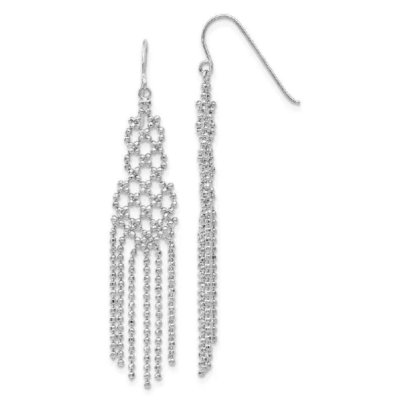 Women's earrings floral-charm-Diamond-cut Beaded Chandelier Earrings in 14k White Gold