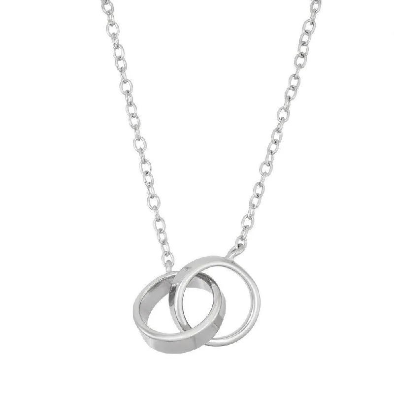 Women's necklaces sturdy-steel-Sterling Silver Double Interlocked Rings Necklace