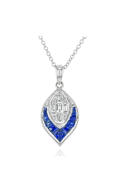 Women's necklaces exotic-zircon-Sapphire Pendant Necklace in 18k Gold with Diamonds LP4780