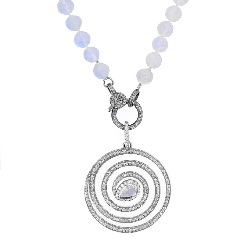 Women's necklaces radiant-luxe-Diamond Open Waveform Spiral Moonstone Pendant on Rainbow Moonstone Necklace - 36"  N0003421