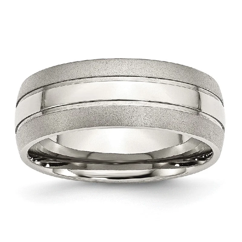 Women's rings sculpted-chic-Men's 8mm Stainless Steel Grooved Brushed Edge Standard Fit Band