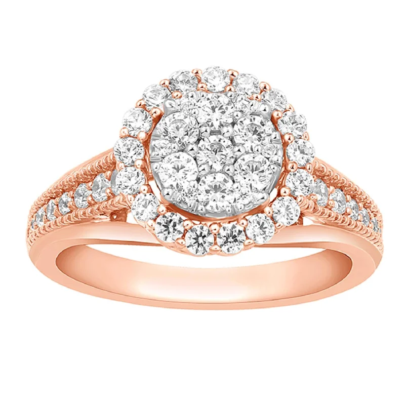 Women's engagement rings dazzling-zircon-1 CTW Diamond Halo Engagement Ring in 10KT Rose Gold