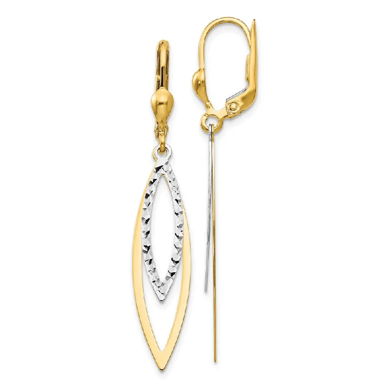 Women's earrings sculpted-drop-14k Two-tone Gold Marquise Shaped Lever back Earrings