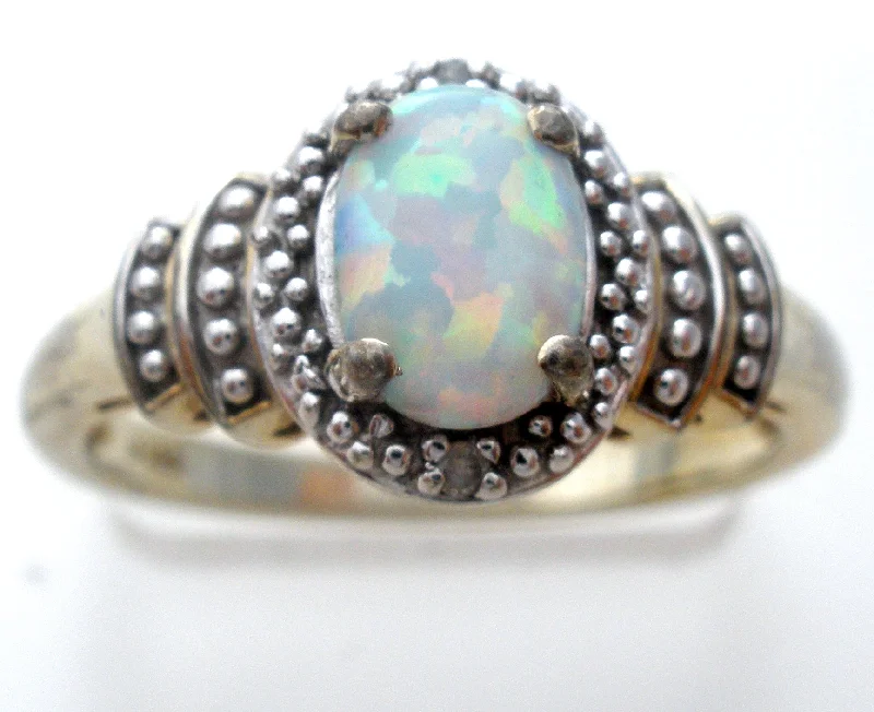 Women's rings playful-luxe-Opal & Diamond Sterling Silver Ring Size 7