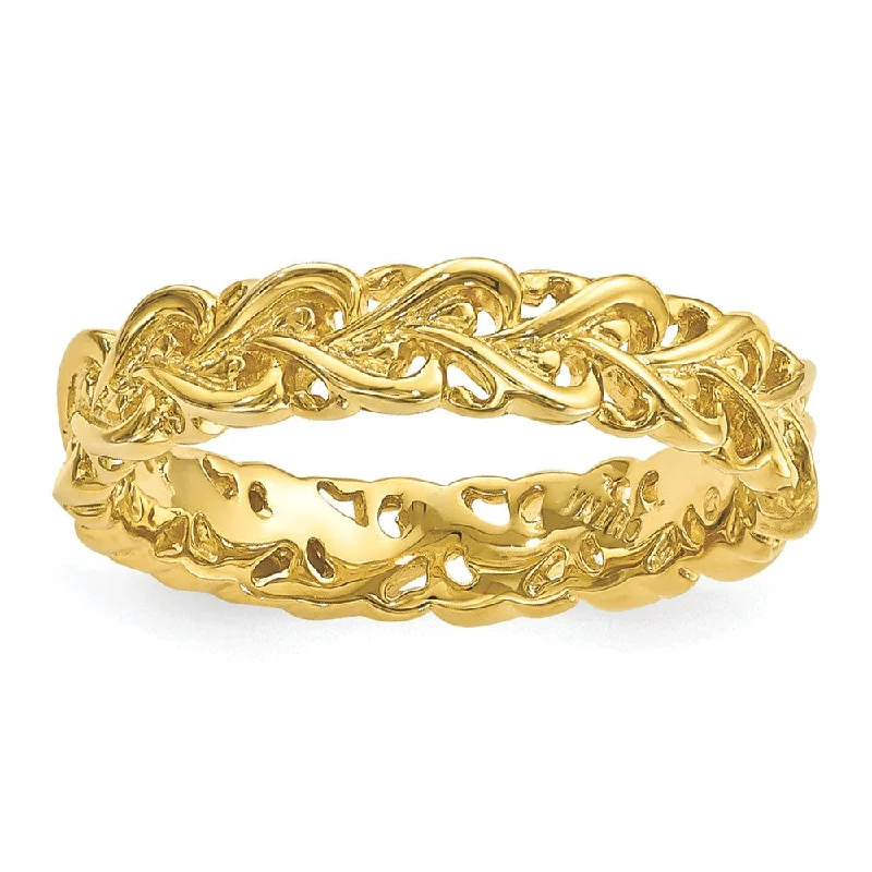 Women's rings fine-radiance-4.5mm Gold Tone Plated Sterling Silver Stackable Carved Heart Band