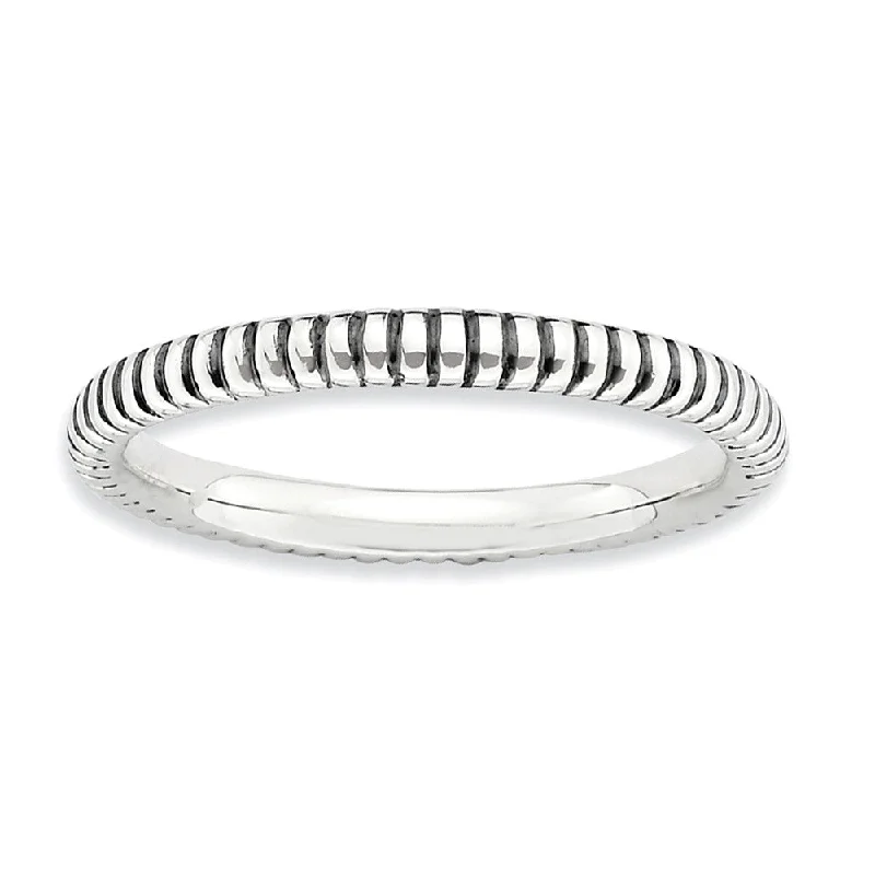 Women's rings luxe-titanium-2.5mm Sterling Silver Stackable Antiqued Coiled Band