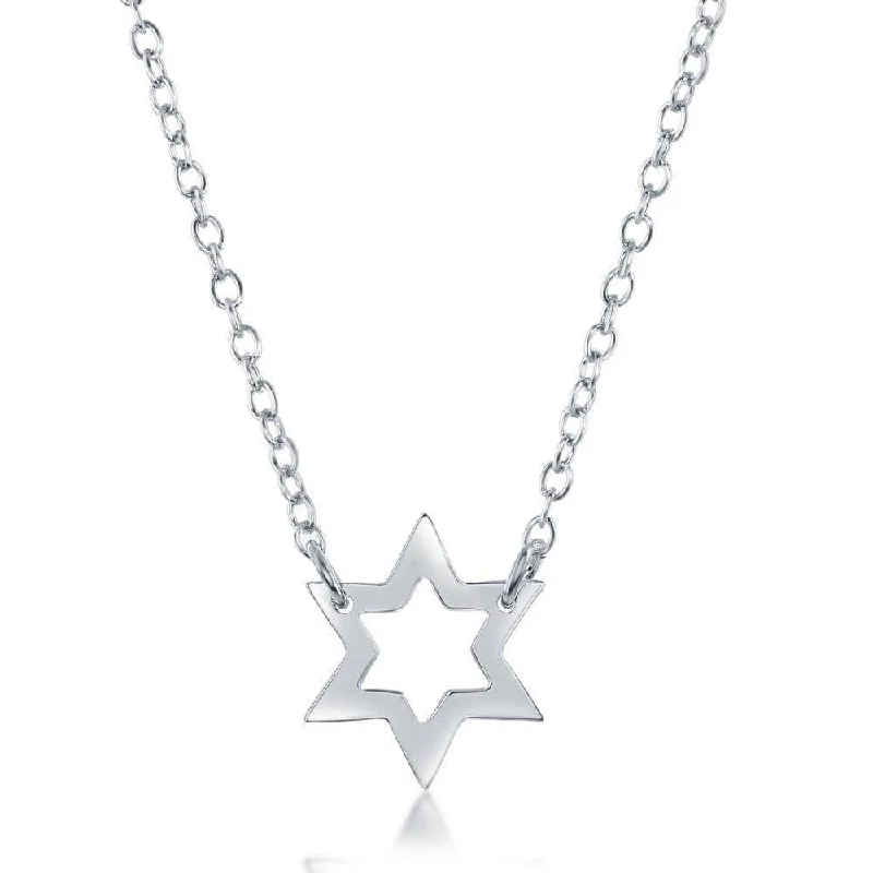 Women's necklaces peachy-hue-Sterling Silver Open Star Design Necklace