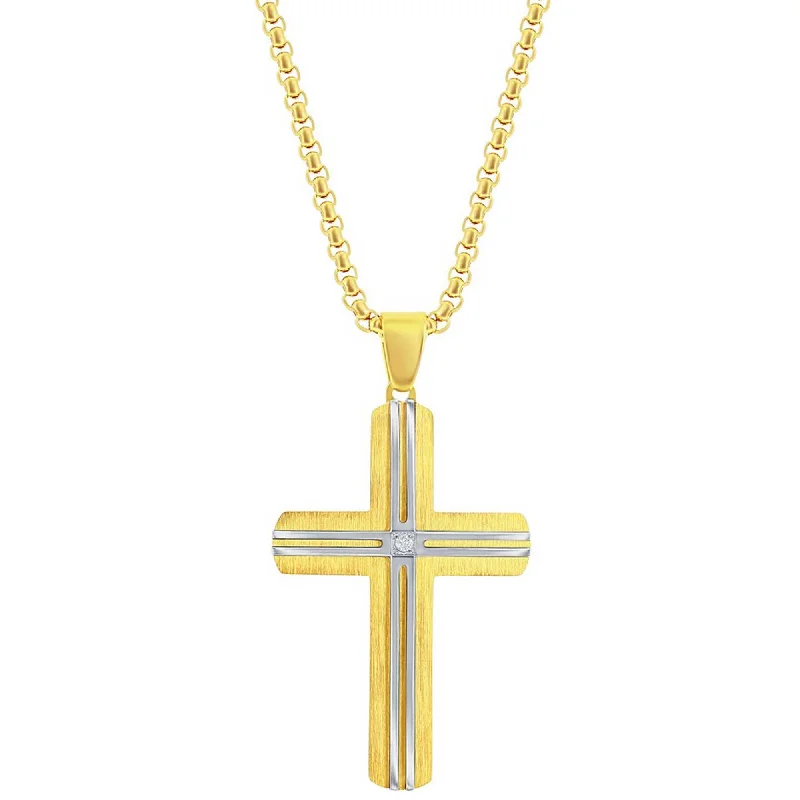 Women's necklaces Victorian-gleam-Metallo Men's Necklace - Stainless Steel Gold and Silver Lined CZ Cross | SL-7130