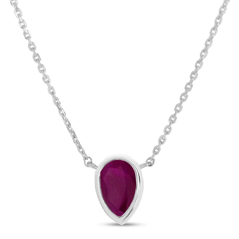 Women's necklaces luminous-glow-14K White Gold Pear Ruby Birthstone Necklace P4334W-18-JUL