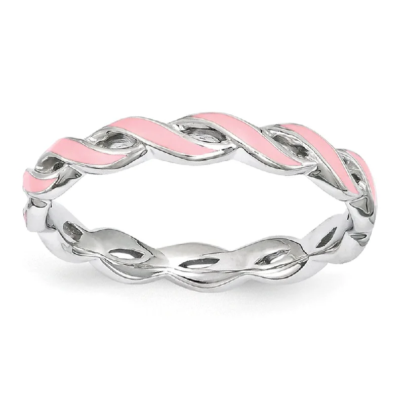 Women's rings floral-accent-2mm Sterling Silver Stackable Expressions Pink Enamel Swirl Band