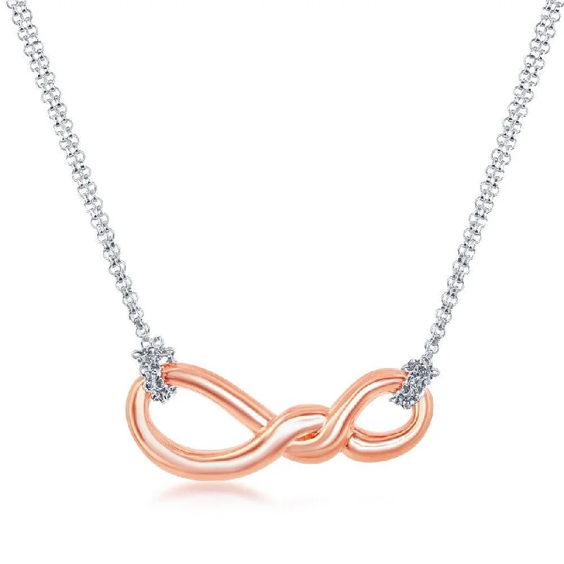 Women's necklaces night-luxe-Sterling Silver Rose GP Infinity Knot Double Strand Necklace