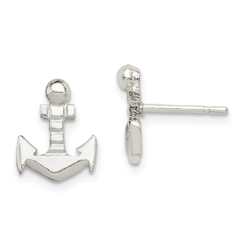 Women's earrings subtle-twist-Petite Anchor Post Earrings in Sterling Silver