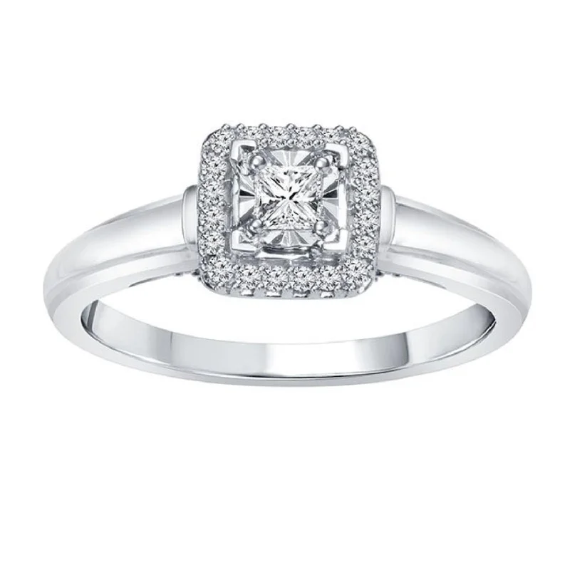 Women's engagement rings bold-platinum-Premiere 1/3 CTW Princess Cut Diamond Illusion Set Solitaire Engagement Ring in 10KT White Gold