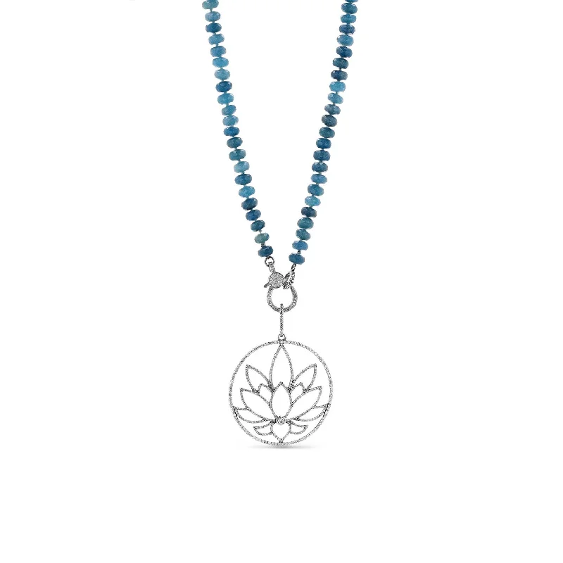 Women's necklaces subtle-twist-Diamond Lotus Flower on Paraiba Quartz Knotted Necklace N0002463