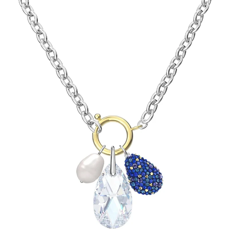 Women's necklaces sculpted-link-Swarovski Women's Necklace - The Elements Rhodium Plated Pearls and Crystals | 5576630