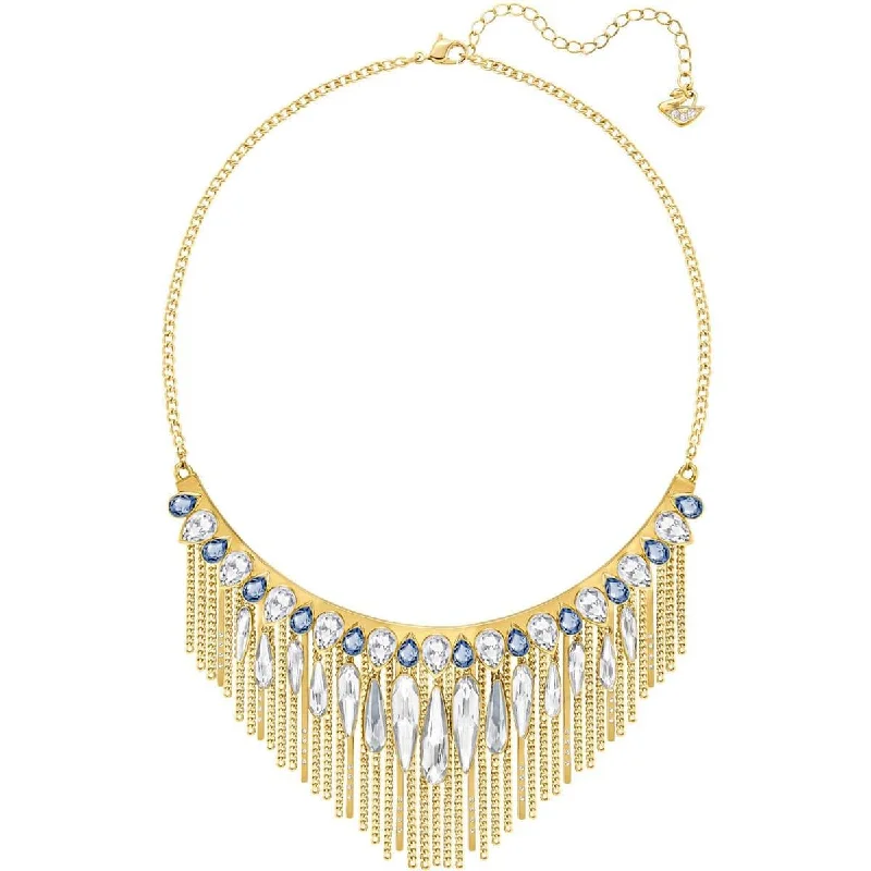 Women's necklaces starry-stone-Swarovski Women's Necklace - Gipsy Fringed Gold Plated Clear & Blue Crystals | 5260592